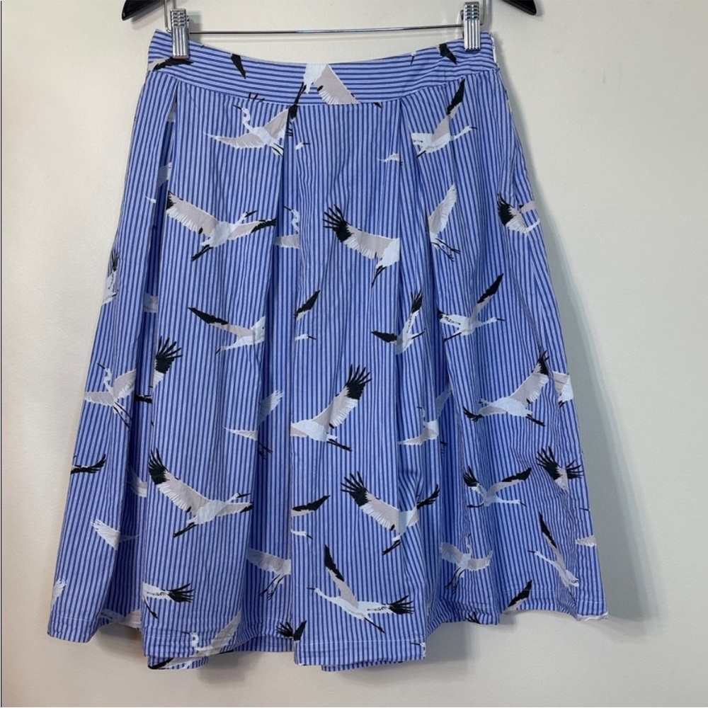 Who What Wear Blue Striped Seagull Print Circle Skirt - Picture 1 of 4